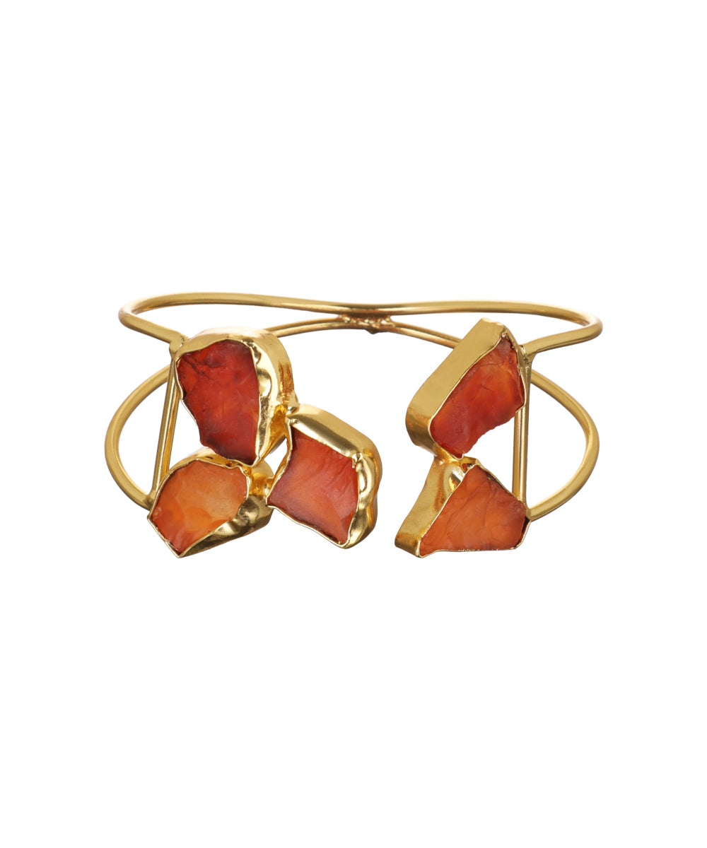 Geometric Uncut Rough Stone Open Cuff Bracelet | Stylika