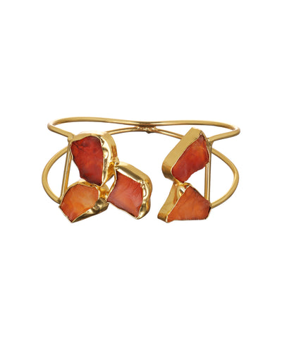 Geometric Uncut Rough Stone Open Cuff Bracelet | Stylika