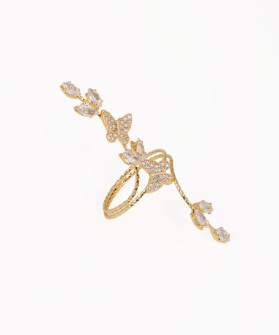 Sparkling Butterfly Vine Embellished Full-Finger Ring | Stylika
