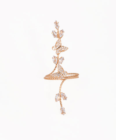 Sparkling Butterfly Vine Embellished Full-Finger Ring | Stylika
