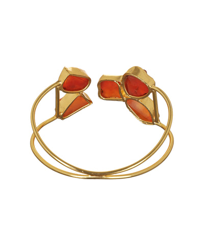 Geometric Uncut Rough Stone Open Cuff Bracelet | Stylika
