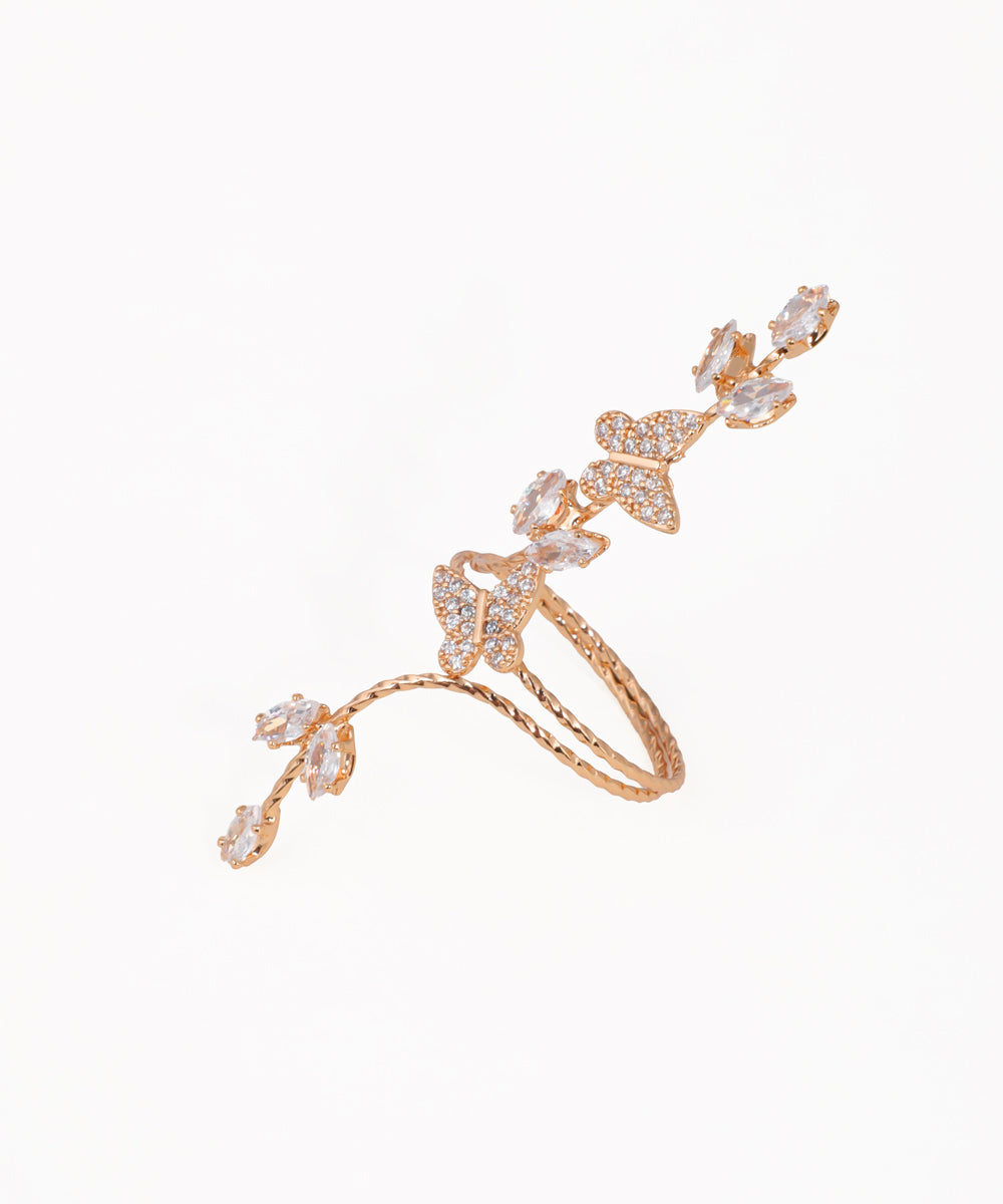 Sparkling Butterfly Vine Embellished Full-Finger Ring | Stylika