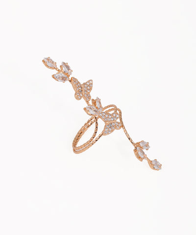 Sparkling Butterfly Vine Embellished Full-Finger Ring | Stylika