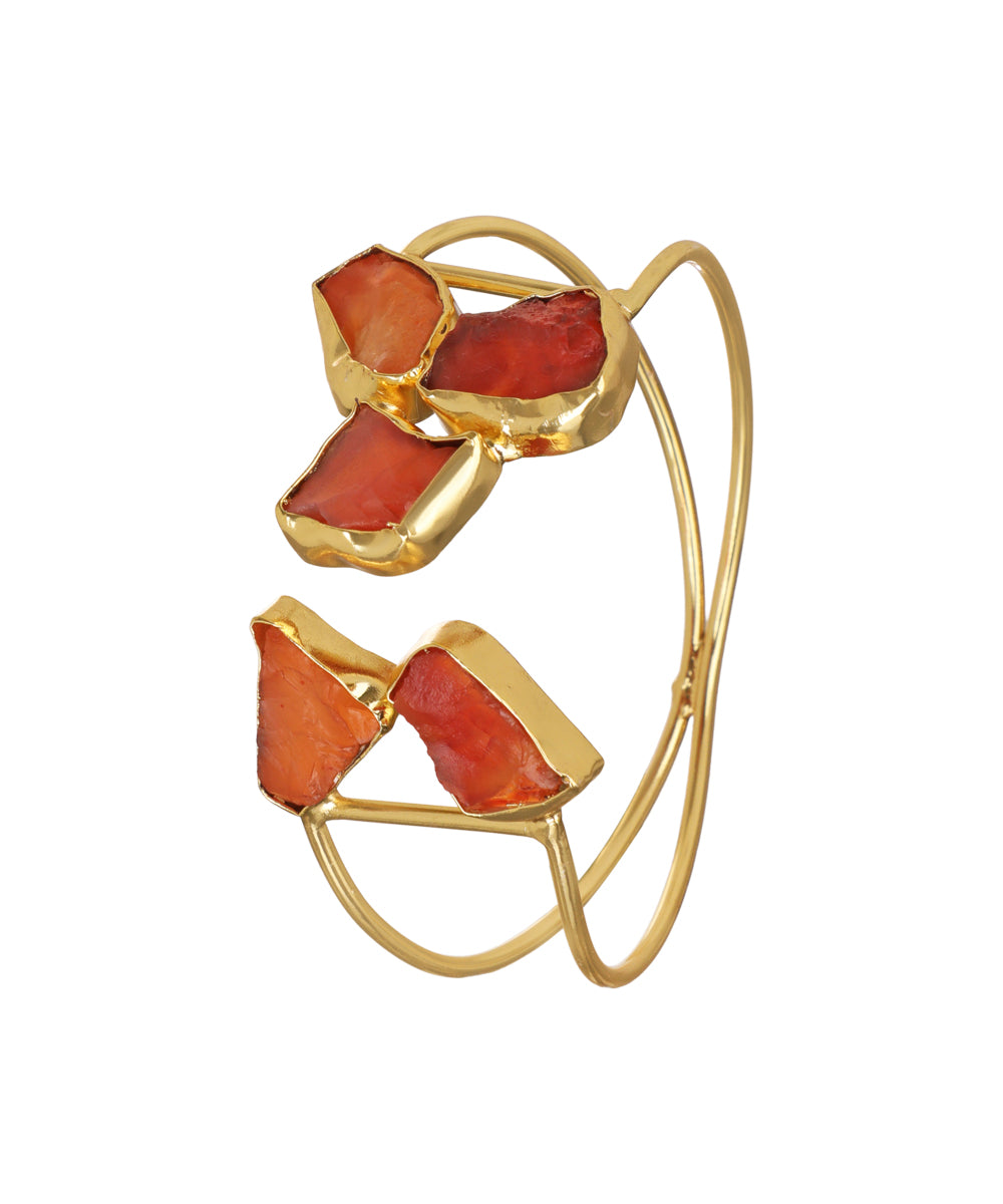 Geometric Uncut Rough Stone Open Cuff Bracelet | Stylika