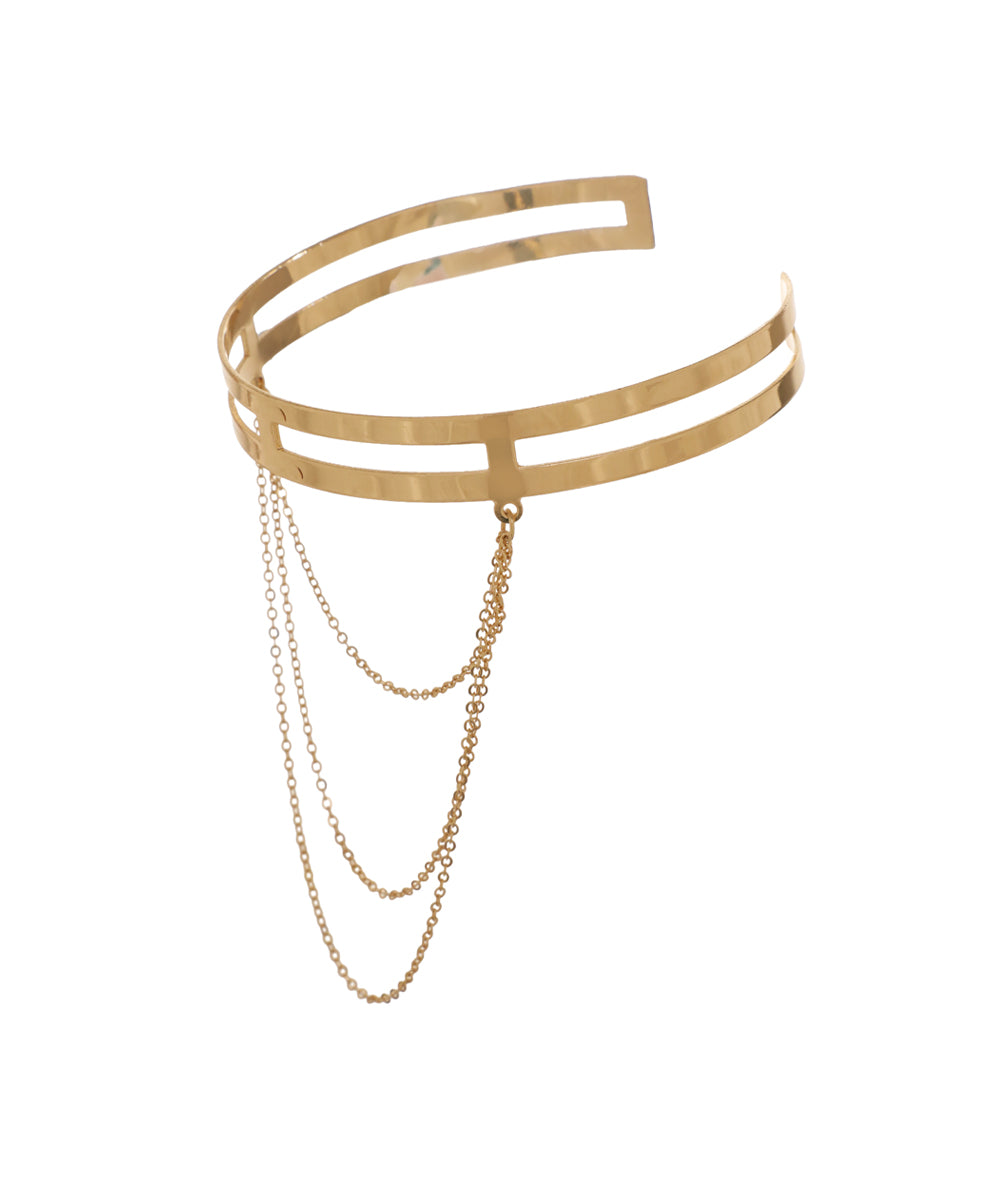 Contemporary Double Band Arm Cuff with Drape Chains | Stylika