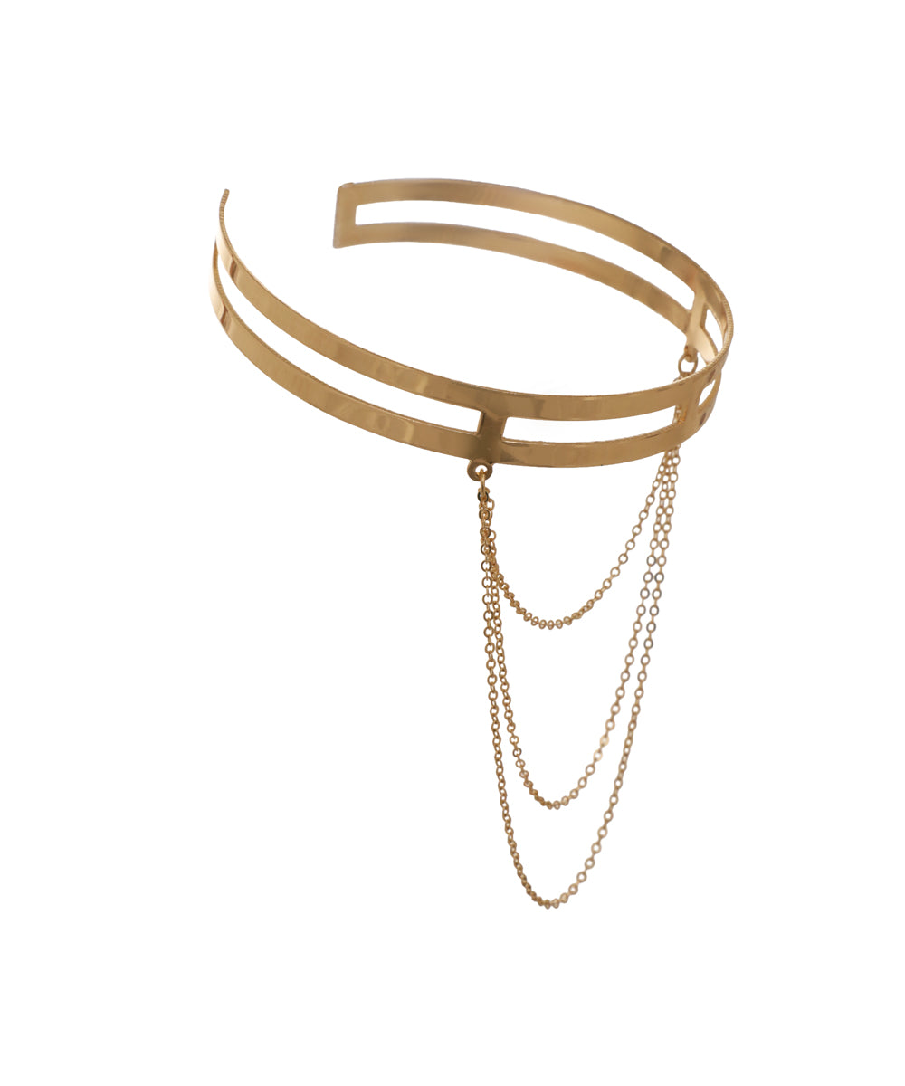 Contemporary Double Band Arm Cuff with Drape Chains | Stylika