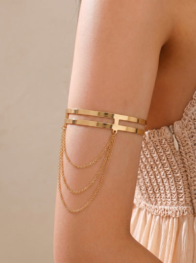 Contemporary Double Band Arm Cuff with Drape Chains | Stylika