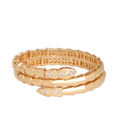 Double Coil Crystal-Tip Snake Bangle Bracelet | Stylika