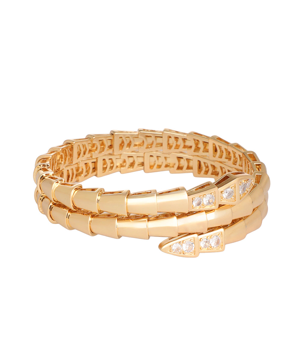Double Coil Crystal-Tip Snake Bangle Bracelet | Stylika