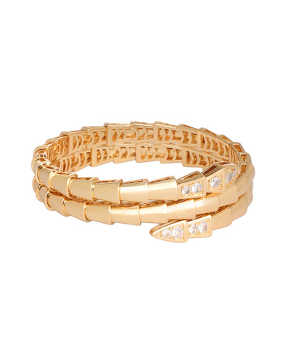 Double Coil Crystal-Tip Snake Bangle Bracelet | Stylika