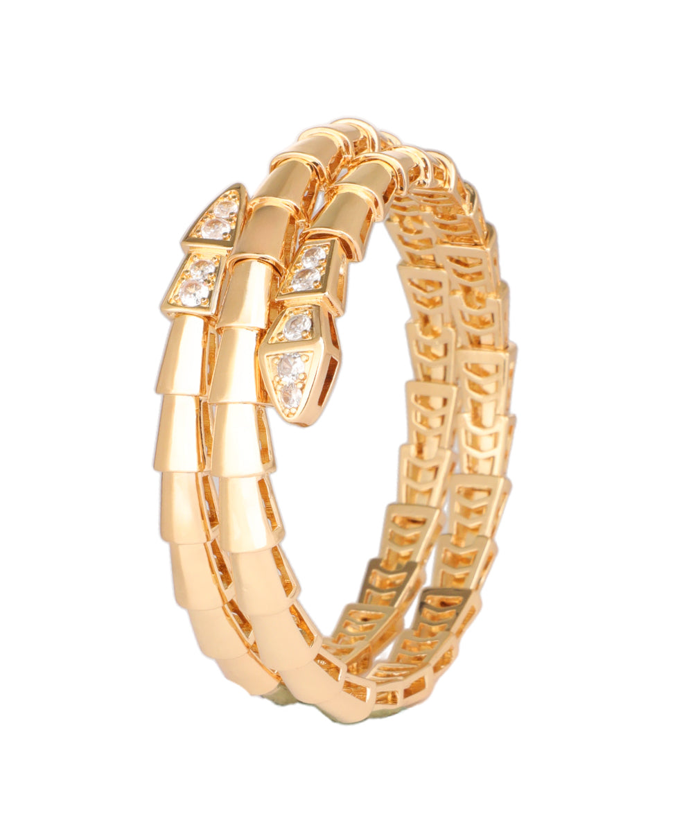 Double Coil Crystal-Tip Snake Bangle Bracelet | Stylika