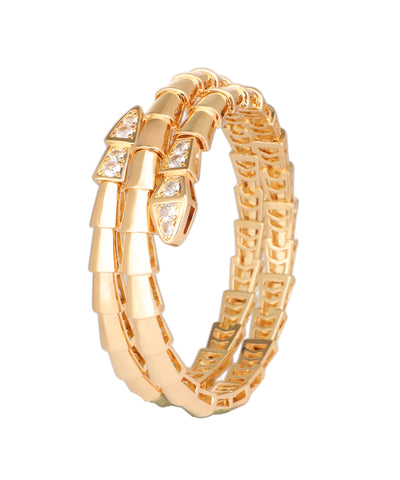 Double Coil Crystal-Tip Snake Bangle Bracelet | Stylika