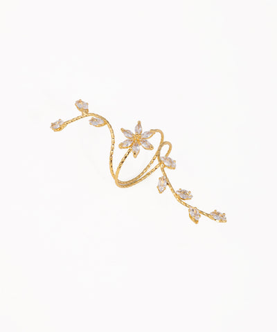 Elongated Sparkle Floral Vine Wrap Statement Ring | Stylika