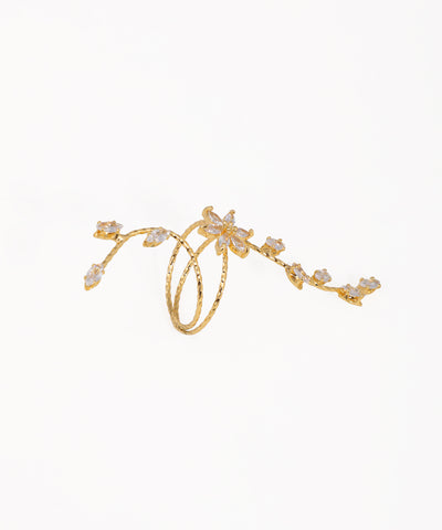 Elongated Sparkle Floral Vine Wrap Statement Ring | Stylika