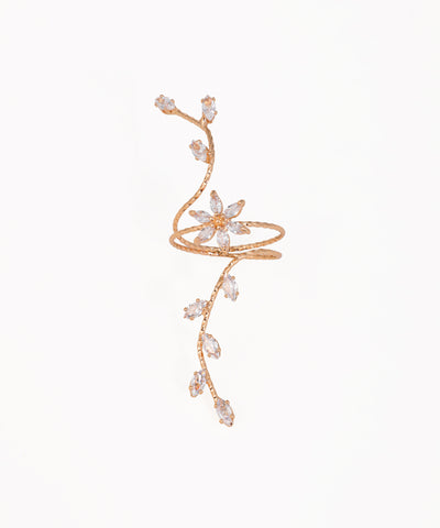 Elongated Sparkle Floral Vine Wrap Statement Ring | Stylika