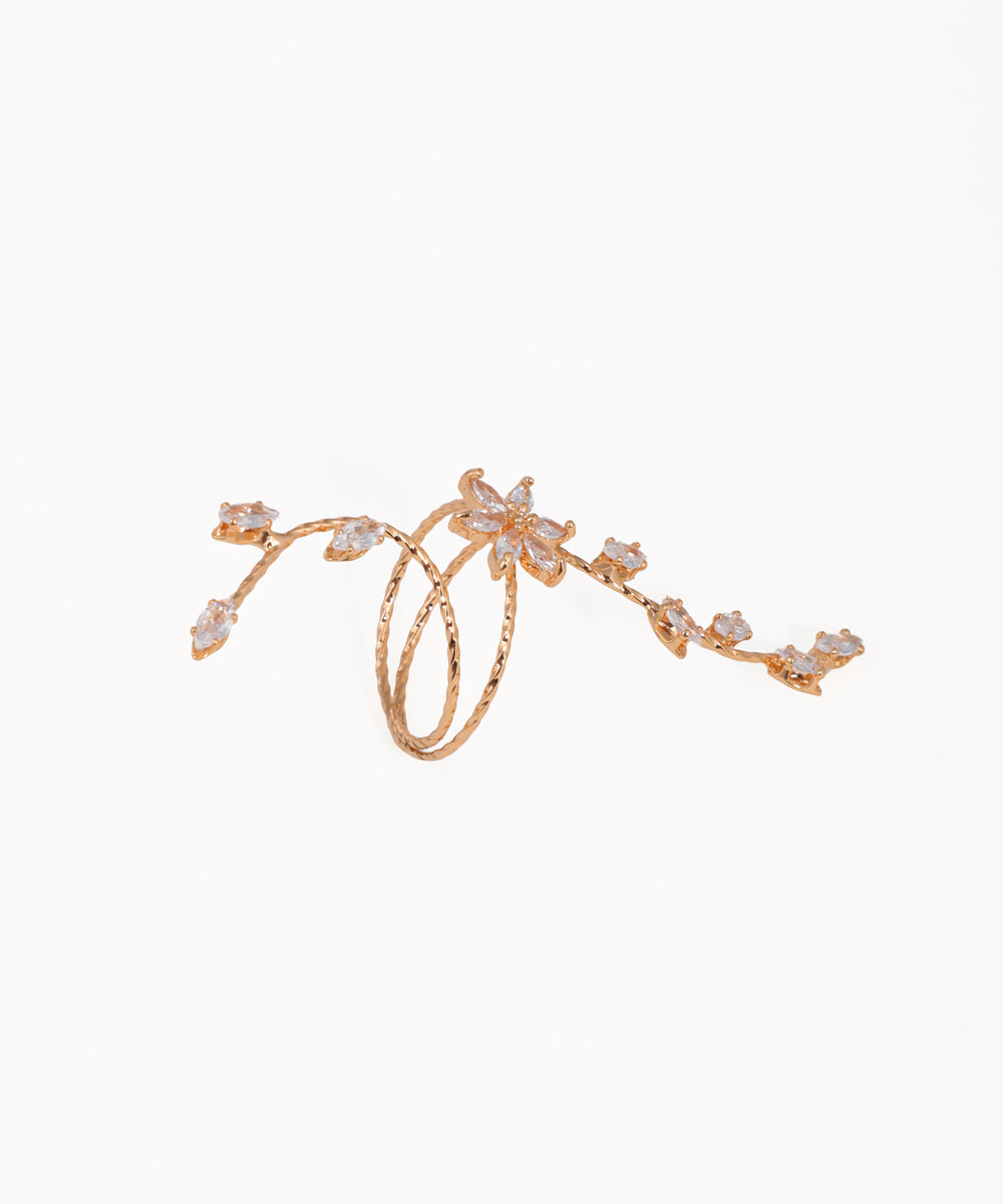 Elongated Sparkle Floral Vine Wrap Statement Ring | Stylika