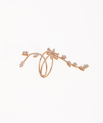 Elongated Sparkle Floral Vine Wrap Statement Ring | Stylika