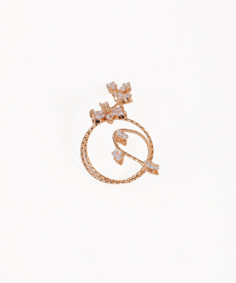 Elongated Sparkle Floral Vine Wrap Statement Ring | Stylika