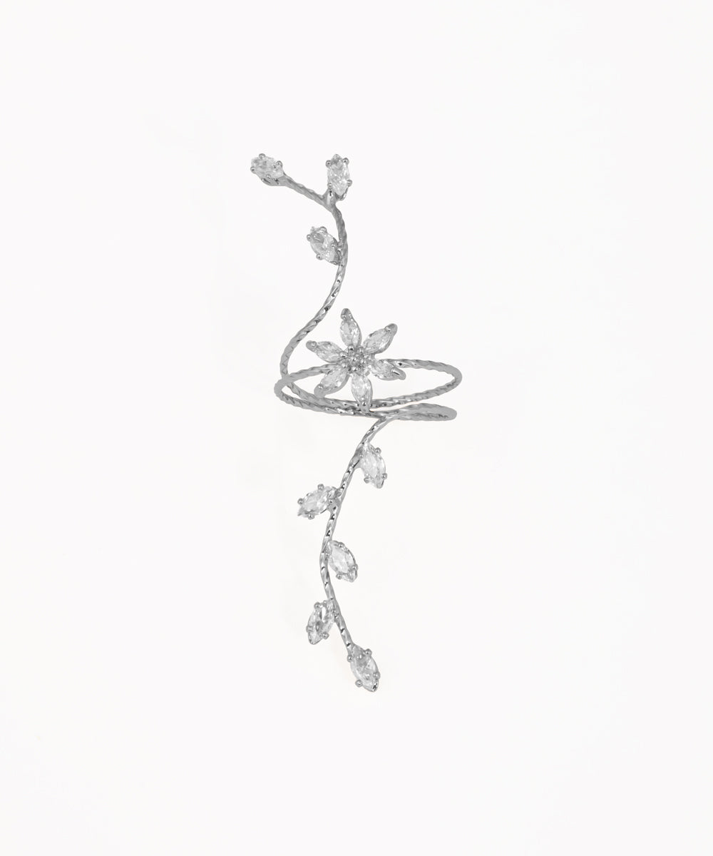 Elongated Sparkle Floral Vine Wrap Statement Ring | Stylika
