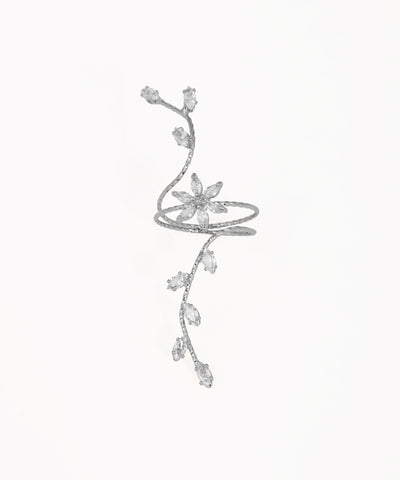 Elongated Sparkle Floral Vine Wrap Statement Ring | Stylika
