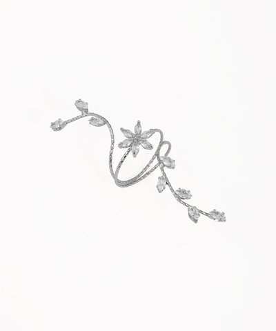 Elongated Sparkle Floral Vine Wrap Statement Ring | Stylika
