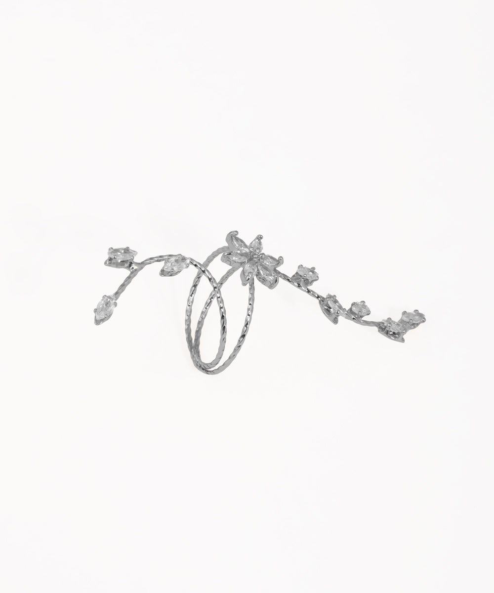 Elongated Sparkle Floral Vine Wrap Statement Ring | Stylika