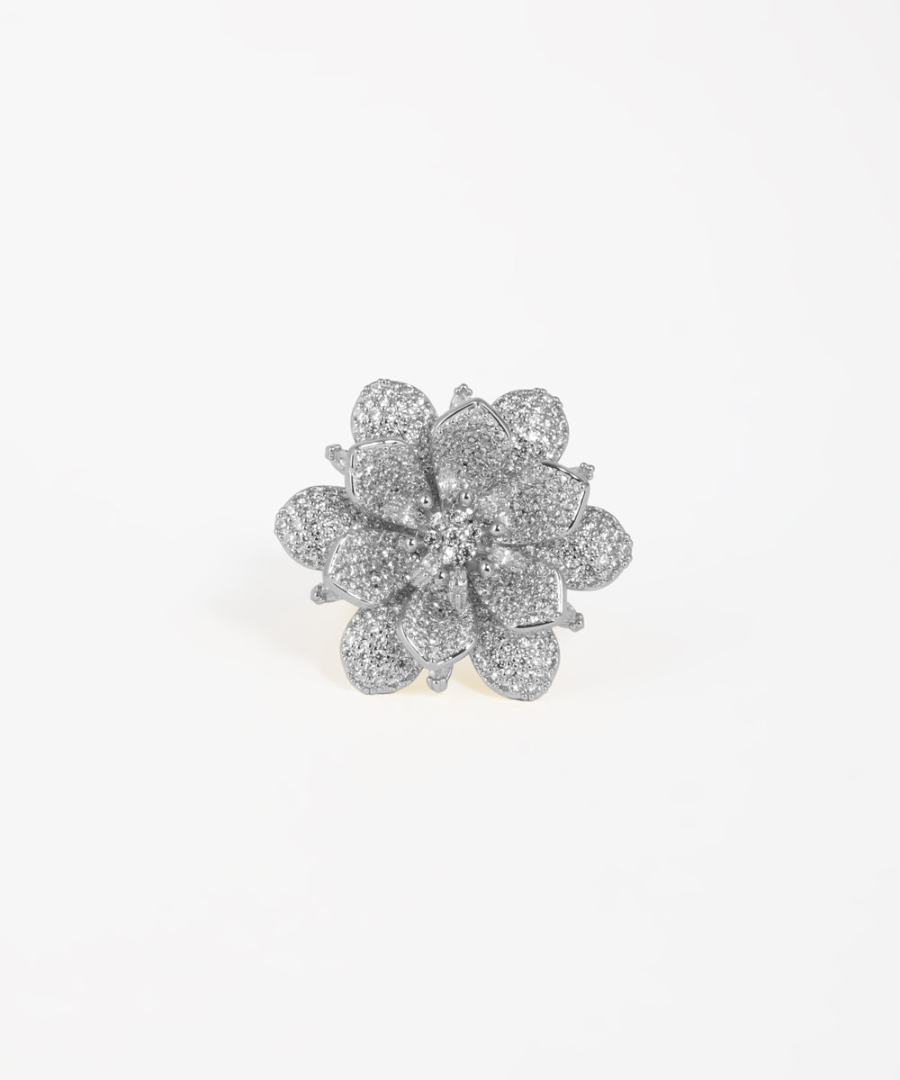 Pavé Petal Flower Statement Ring | Stylika