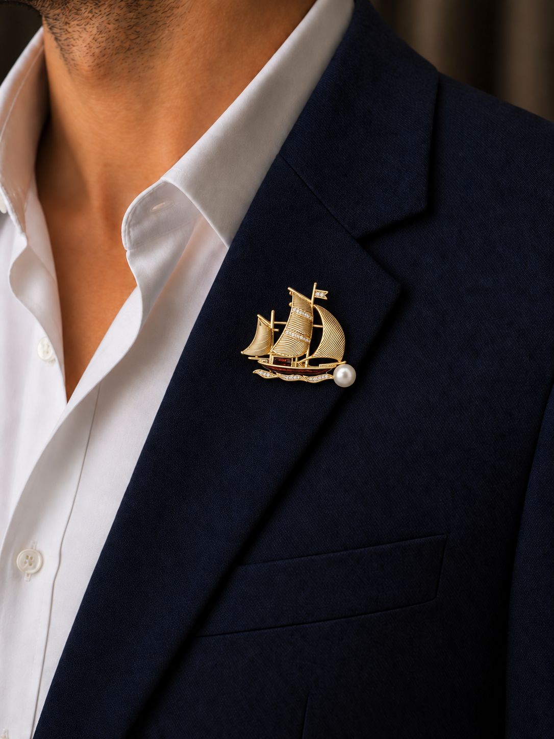 Sailboat Brooch With Faux Pearl Detail | Stylika