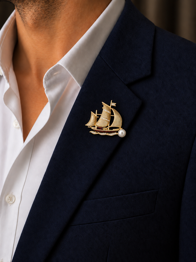 Sailboat Brooch With Faux Pearl Detail | Stylika