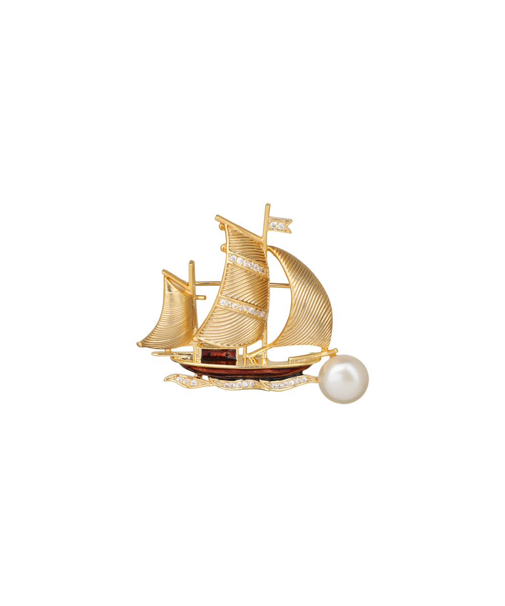 Sailboat Brooch With Faux Pearl Detail | Stylika