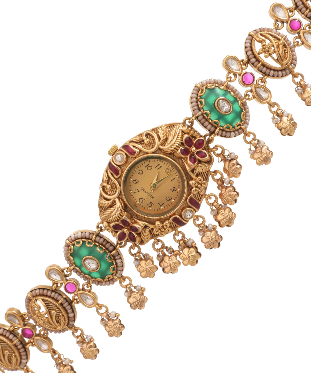 Temple Inspired Ghungroo Heritage Bracelet Watch (Mint) | Stylika
