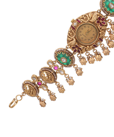 Temple Inspired Ghungroo Heritage Bracelet Watch (Mint) | Stylika