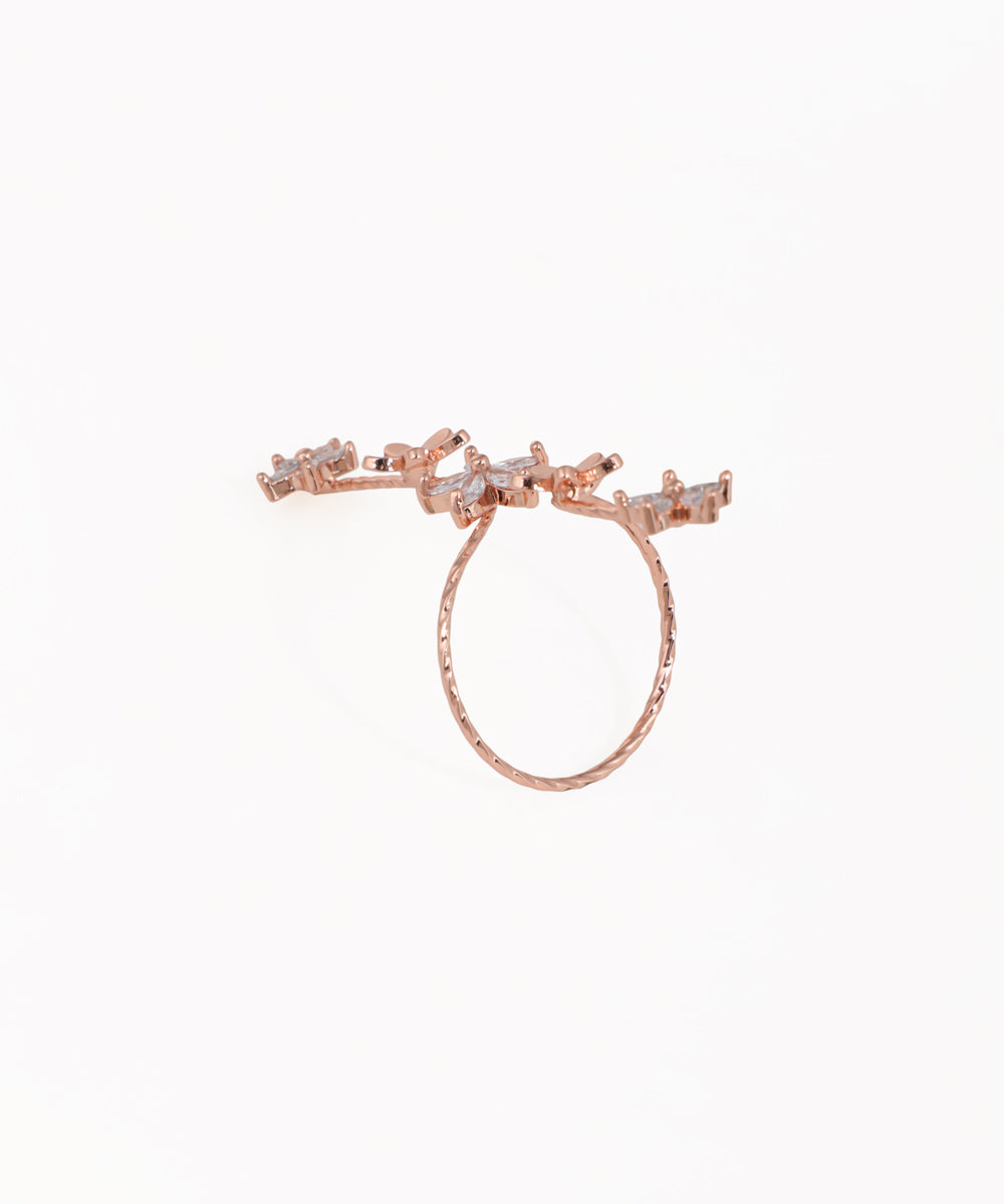 Elegant Twisting Floral Petal Sparkle Ring | Stylika