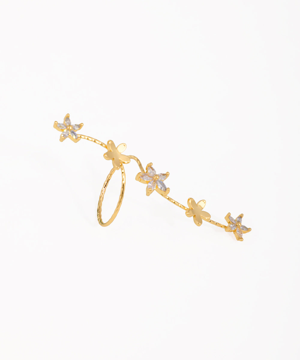 Elegant Twisting Floral Petal Sparkle Ring | Stylika