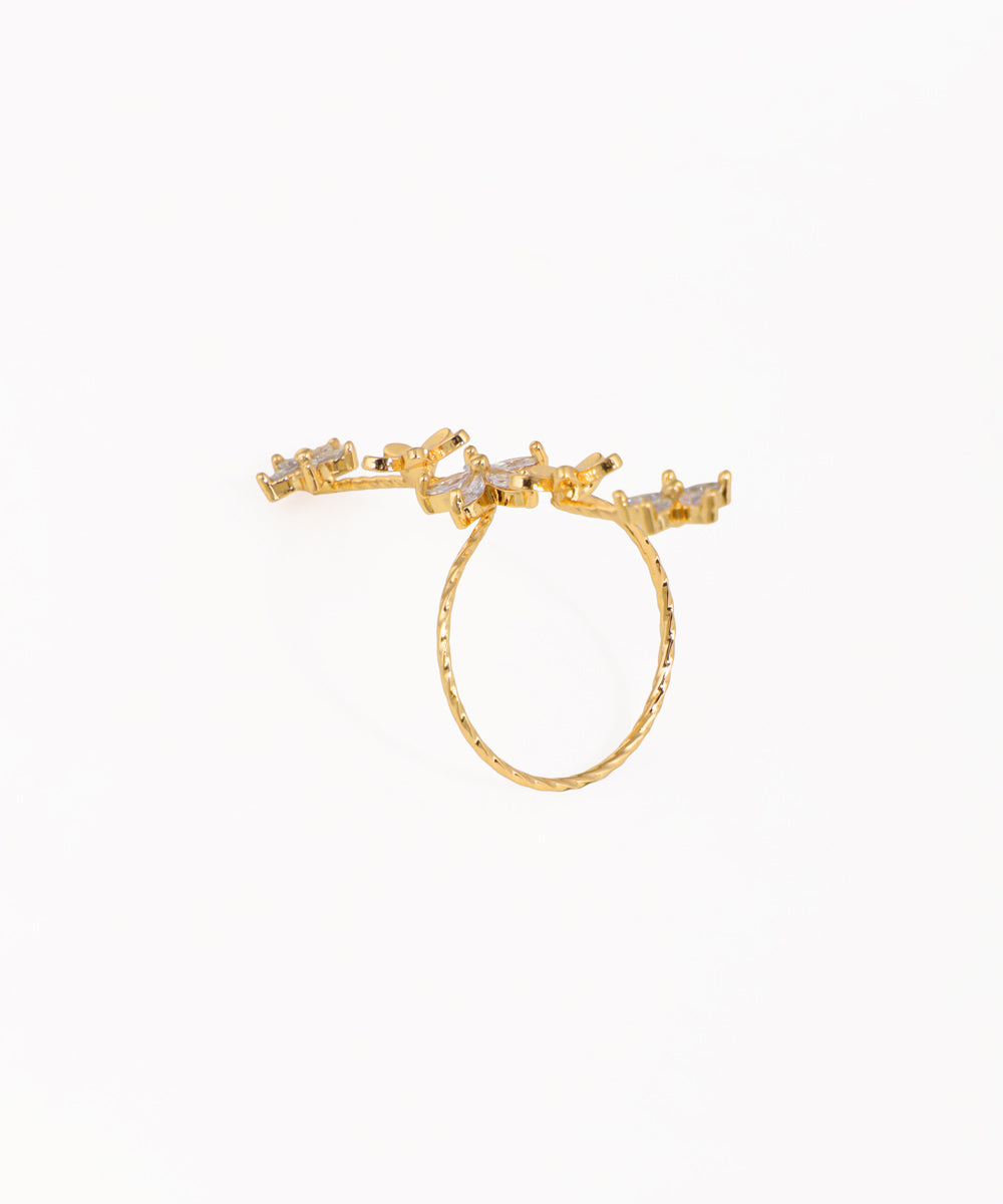 Elegant Twisting Floral Petal Sparkle Ring | Stylika
