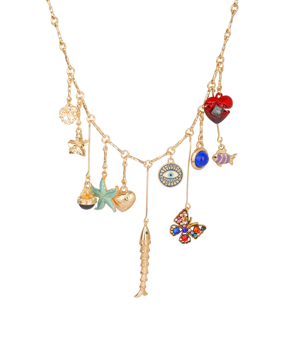 Charm Detail Multi Motif Layered Style Necklace | Stylika