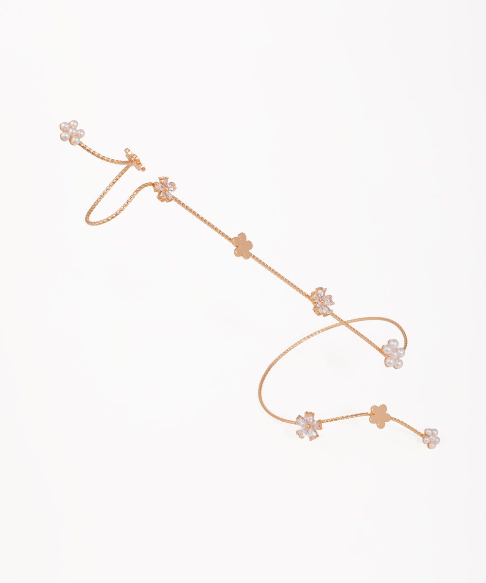 Interconnected Floral Charm Hand Cuffs for Women | Stylika
