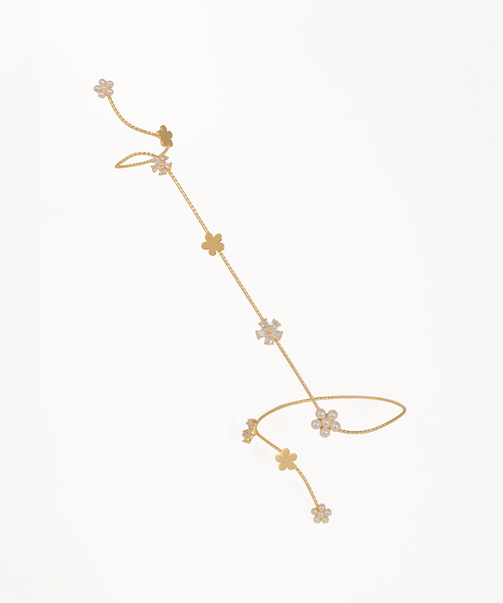 Interconnected Floral Charm Hand Cuffs for Women | Stylika