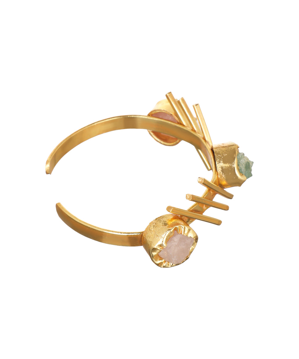 Linear Bar Uncut Rough Stone Open Cuff Bracelet | Stylika