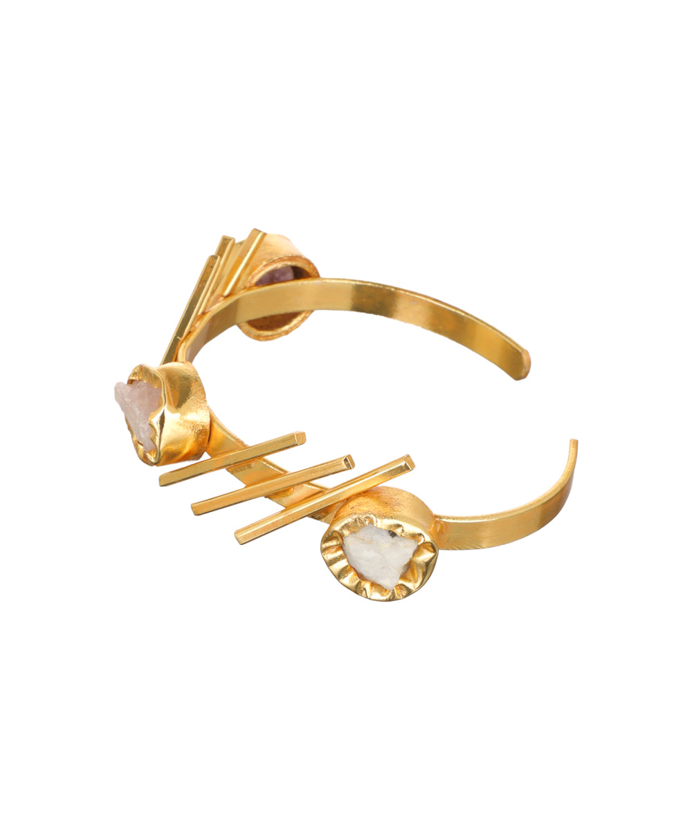 Linear Bar Uncut Rough Stone Open Cuff Bracelet | Stylika