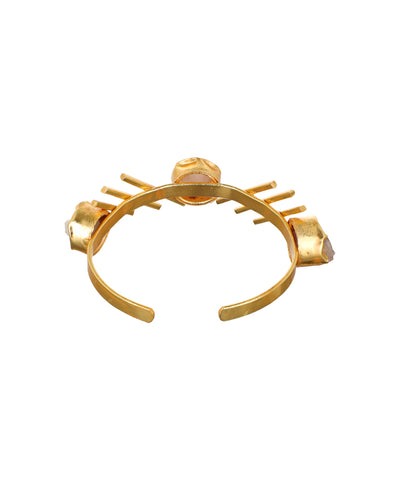 Linear Bar Uncut Rough Stone Open Cuff Bracelet | Stylika