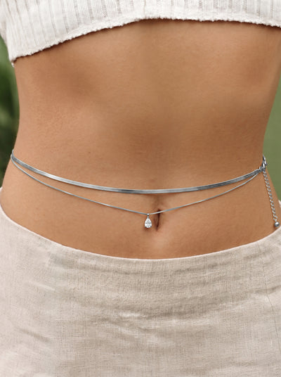 Minimalist Layered Waist Chain with Single Stone Drop | Stylika