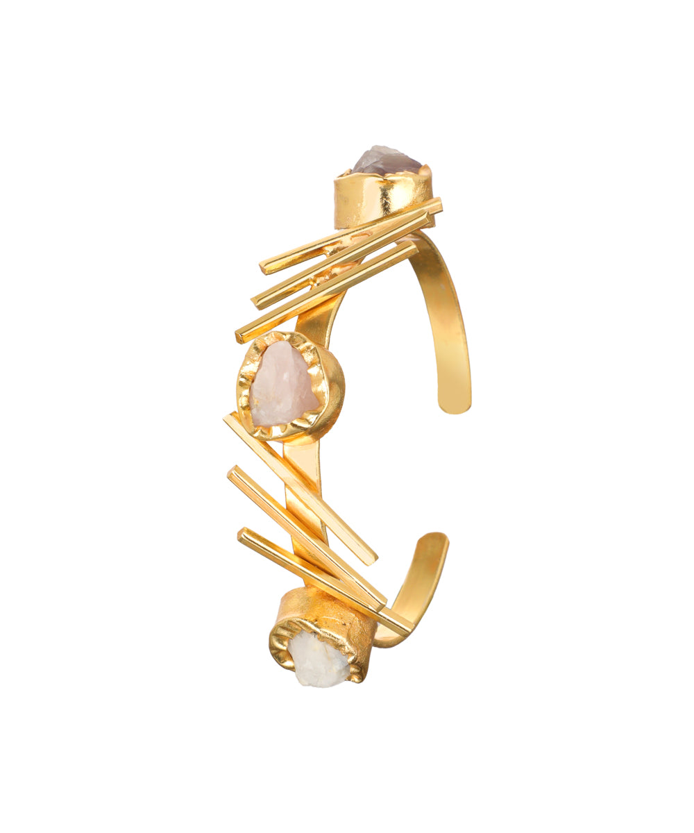 Linear Bar Uncut Rough Stone Open Cuff Bracelet | Stylika