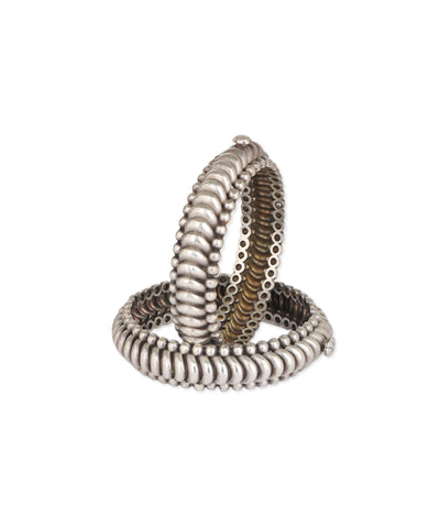 Ribbed Beaded Oxidised Bangle | Stylika