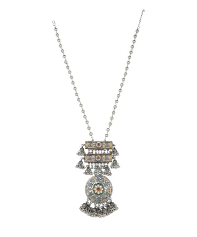 Floral Medallion Oxidised Pendant Necklace Set | Stylika