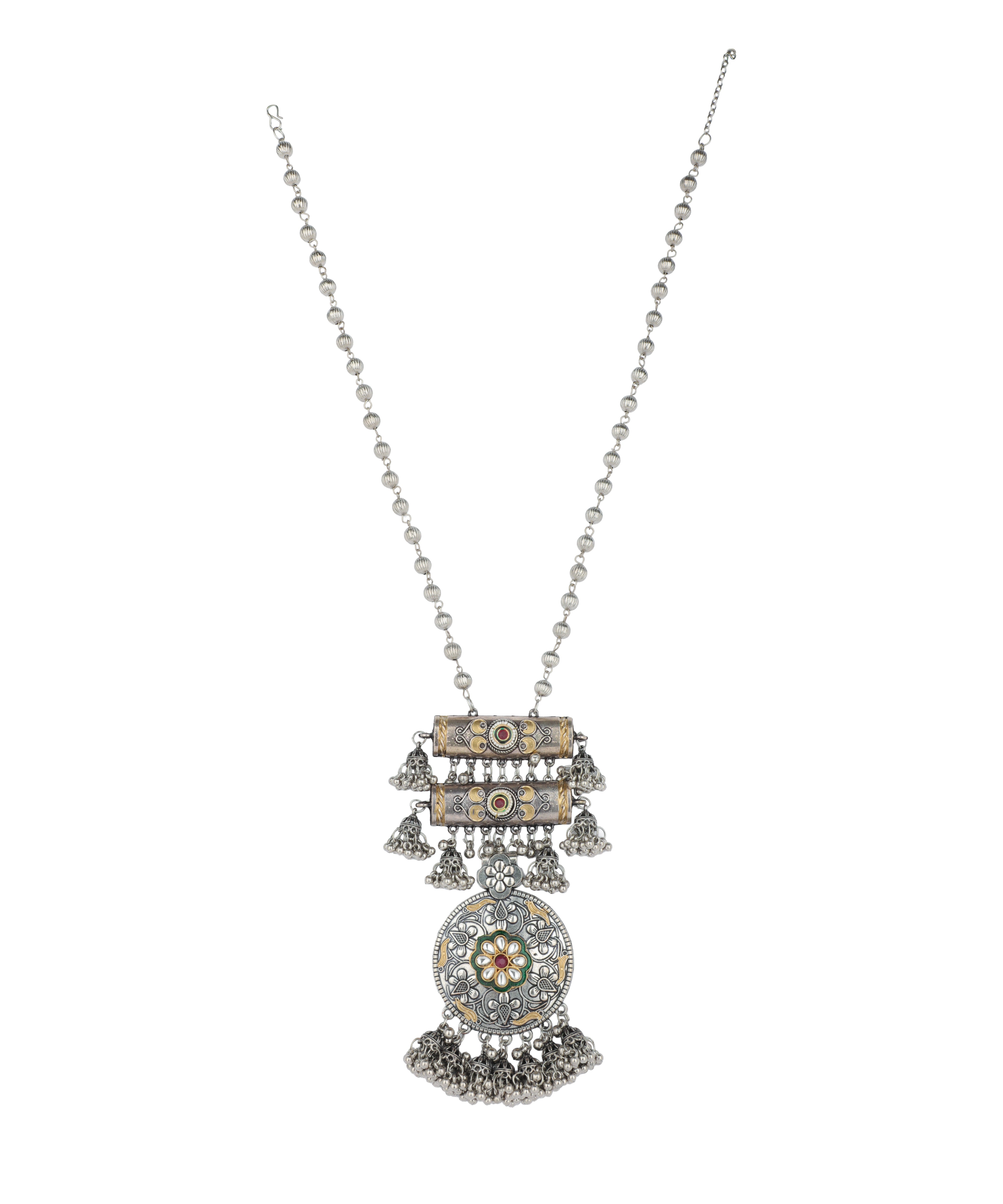 Floral Medallion Oxidised Pendant Necklace Set | Stylika