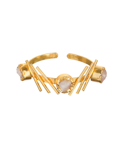 Linear Bar Uncut Rough Stone Open Cuff Bracelet | Stylika