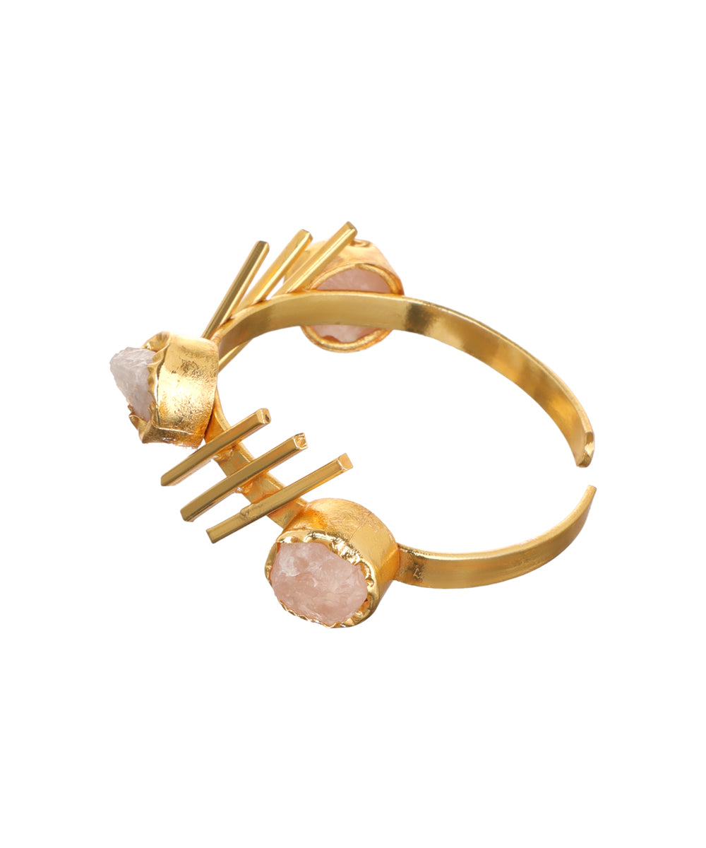 Linear Bar Uncut Rough Stone Open Cuff Bracelet | Stylika