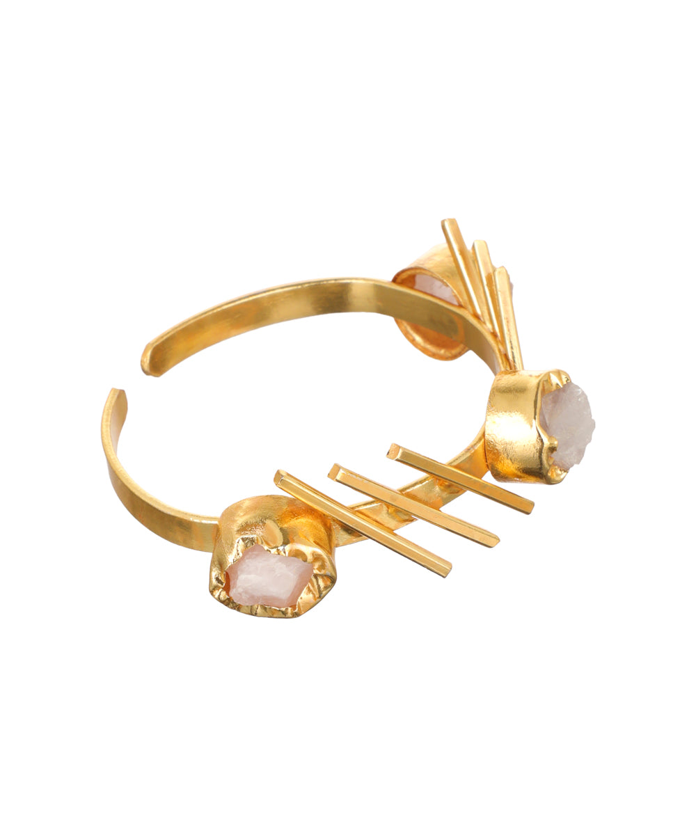 Linear Bar Uncut Rough Stone Open Cuff Bracelet | Stylika