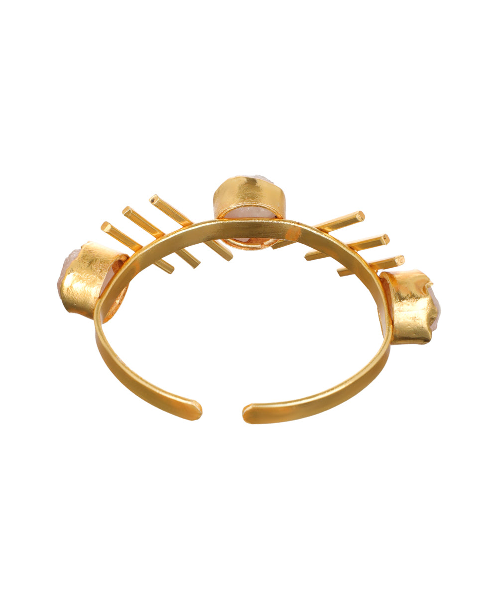 Linear Bar Uncut Rough Stone Open Cuff Bracelet | Stylika